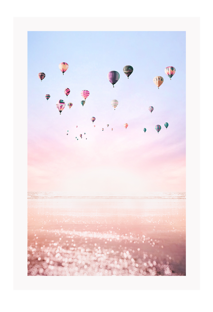Sunset hot air ballons photography pastel colours with horizon 