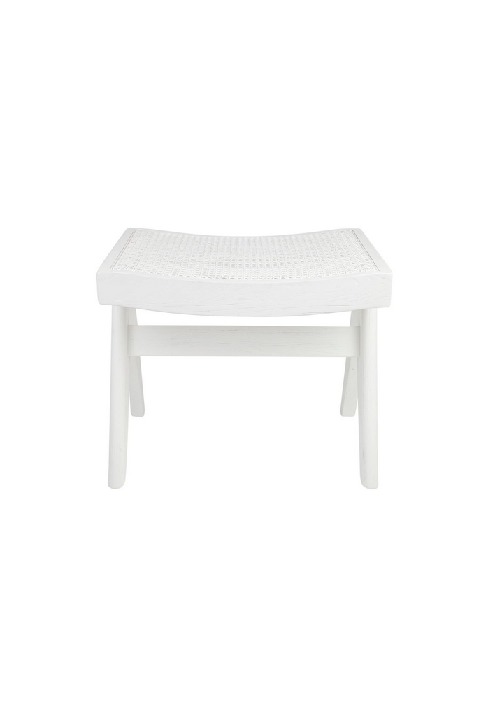 Contemporary white rattan and timber stool