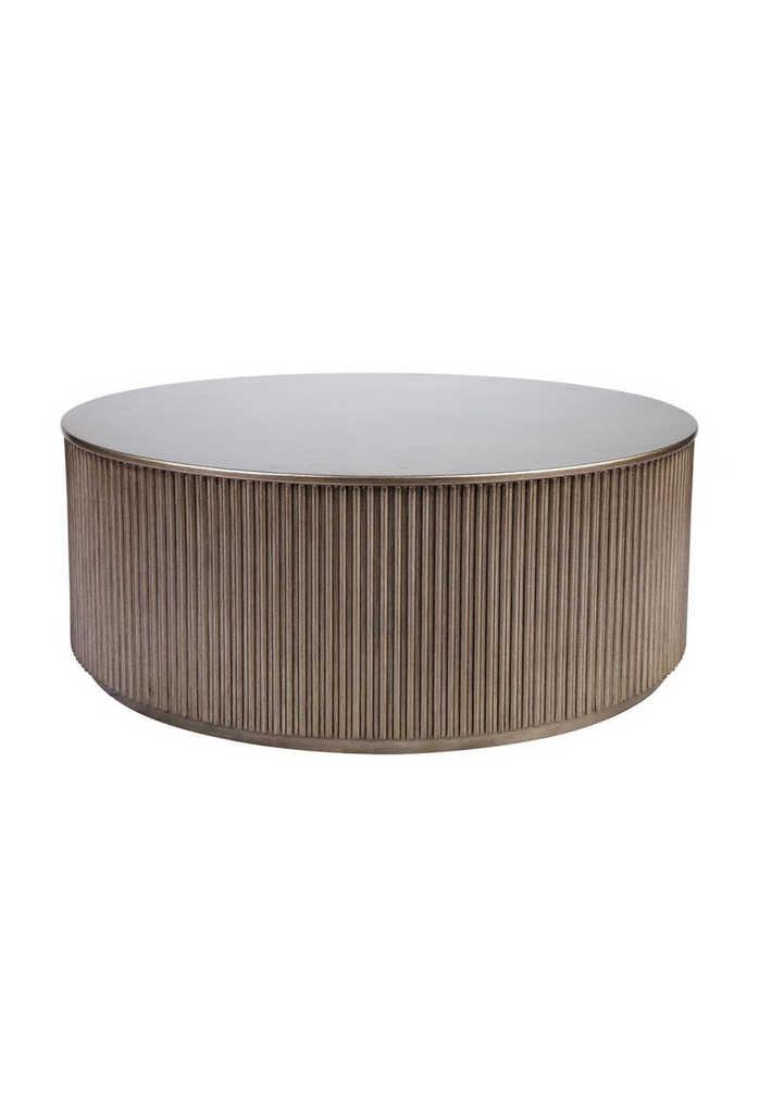 Round Fluted Coffee Table with antique gold finish on a white background