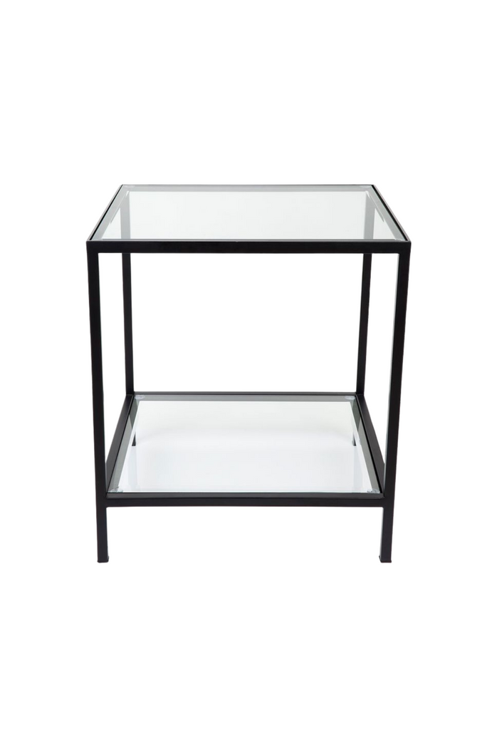 Modern square black frame side table qith glass top