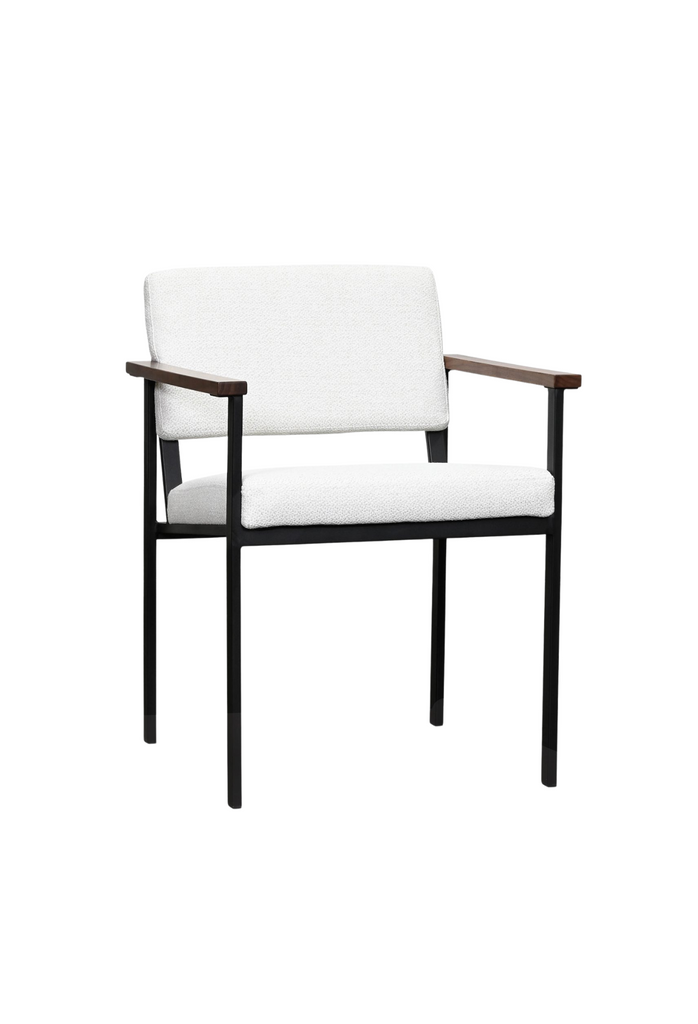 Modern walnut wood base and white favric dining chair