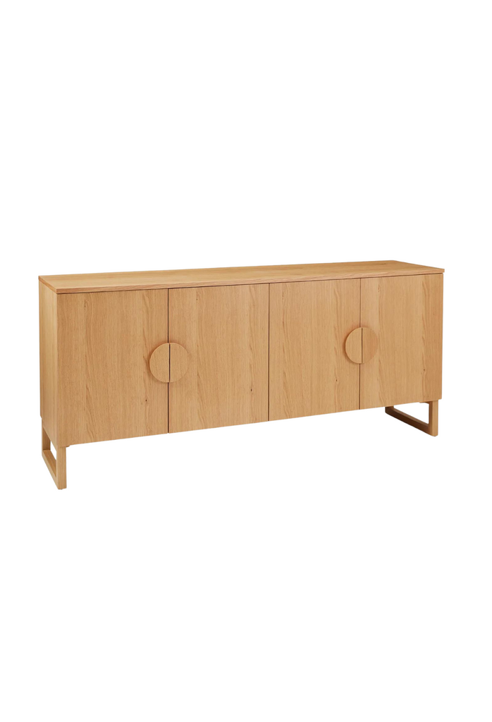 Natural wood sideboard with adjustable/removal shelves & half moon handles