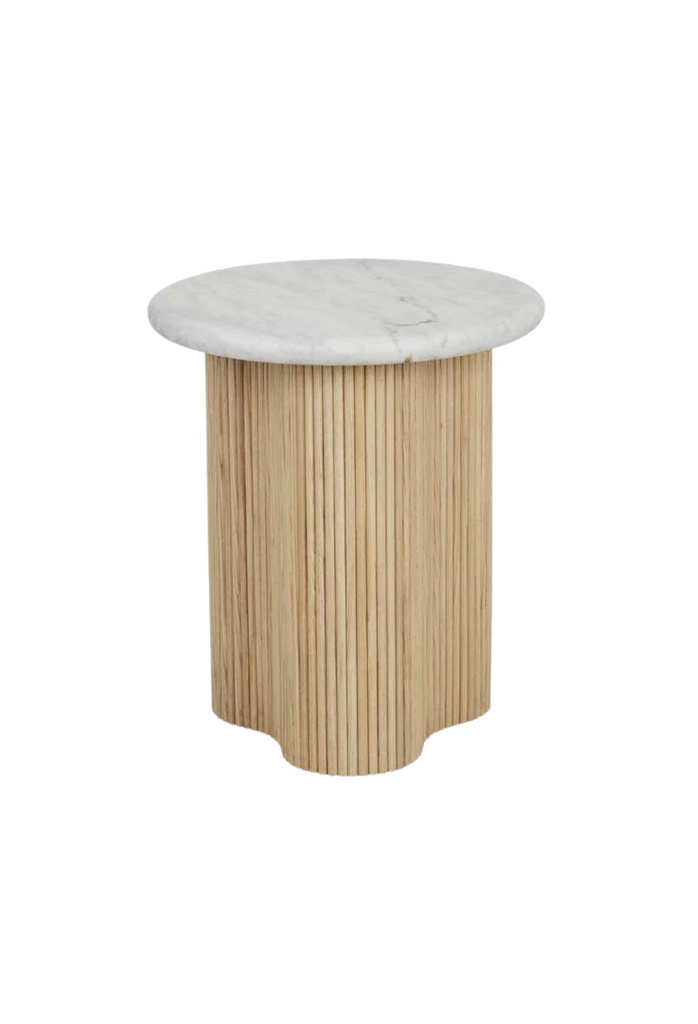 Abstract timber base with marble top side table