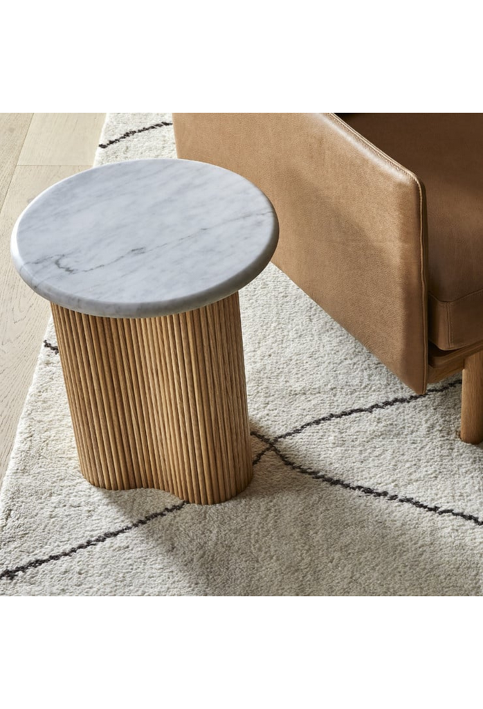 Abstract timber base with marble top side table