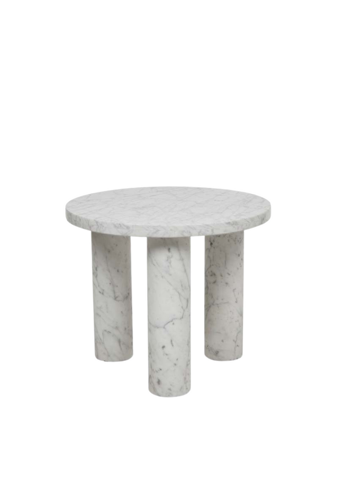Contemporary moder white marble 3 leg side table