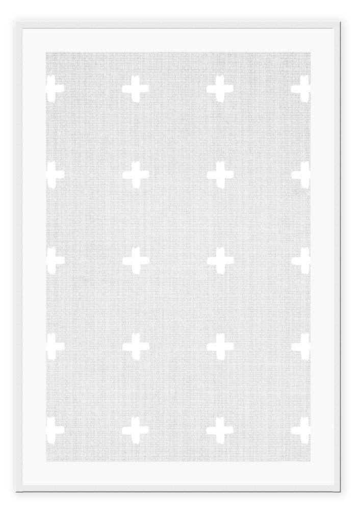 Scandi print with grey background and white evenly spaced crossed textured paper minimal style