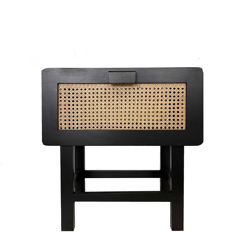 Black Wood and rattan bedside table