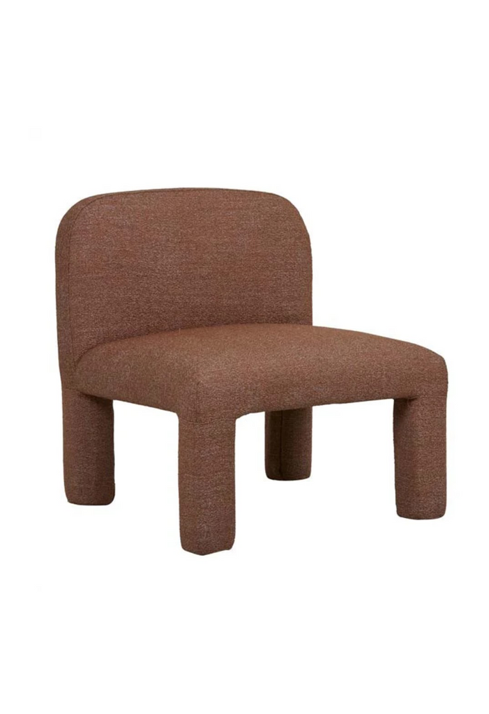 Low Rise Armless Occasional Chair Fully Upholstered in a Rust Speckled Fabric with Spacious Square Seat on White Background