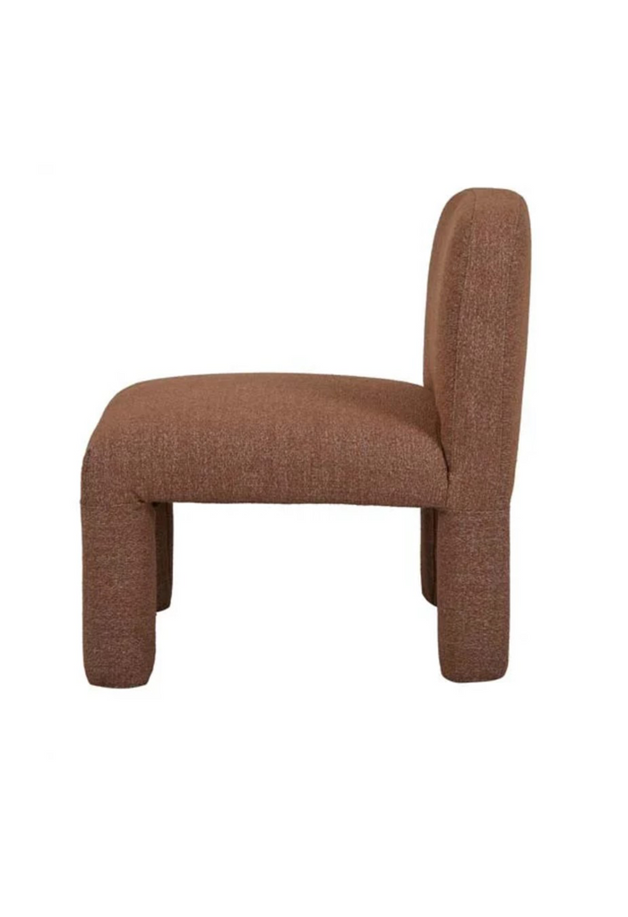 Low Rise Armless Occasional Chair Fully Upholstered in a Rust Speckled Fabric with Spacious Square Seat on White Background