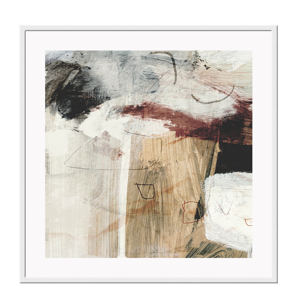 Abstract modern art print minimalist painting square shape brushstroke textures in brown grey white tones.
