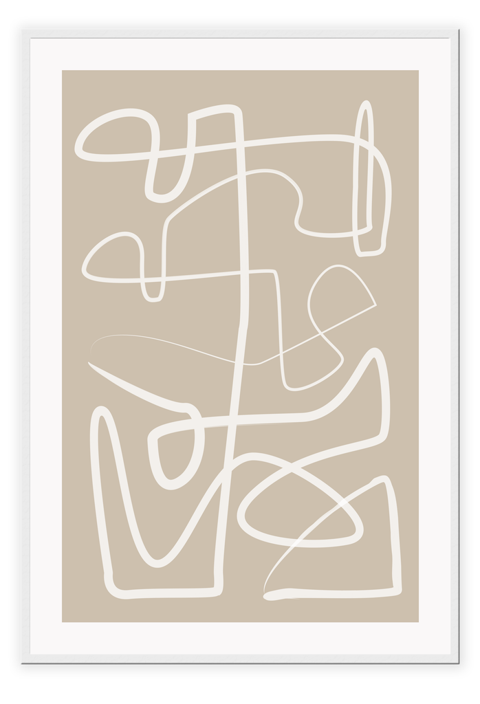Neutral print beige and white squiggle line minimal style abstract modern