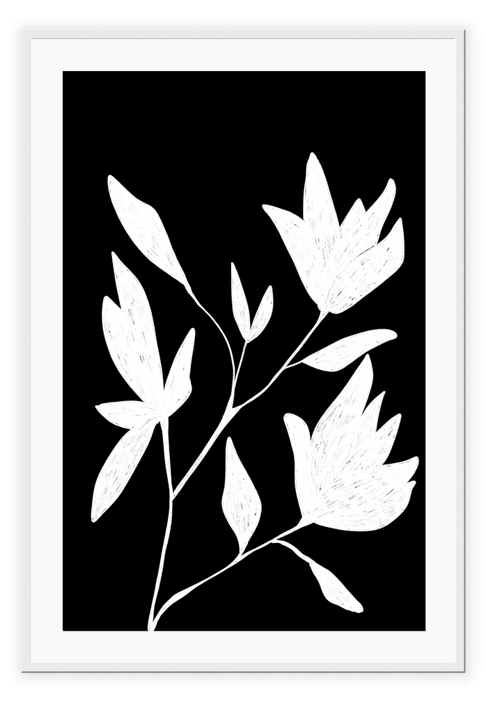 Floral sketch hamptons print black and white with paper texture minimal and portrait 