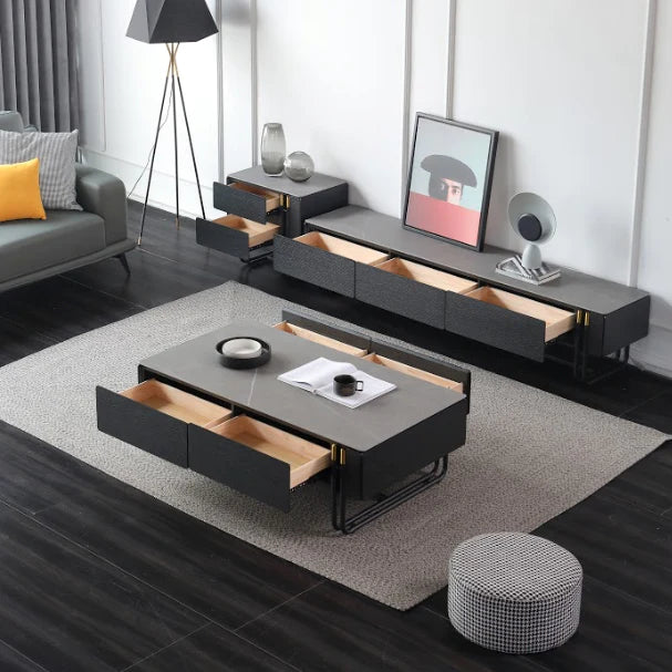 Eli Entertainment TV Unit-200cm Ceramic Top/ Smoke Ash Dark Brown