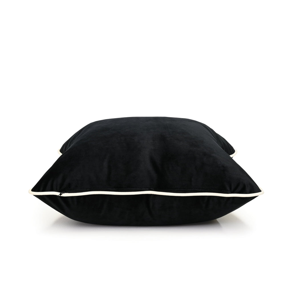 Coco Piped Cushion - Black (White Piping)
