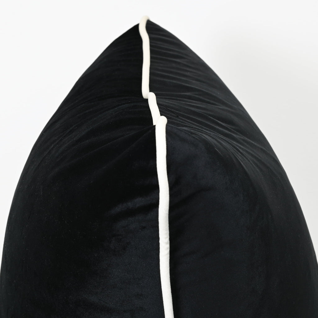 Coco Piped Cushion - Black (White Piping)