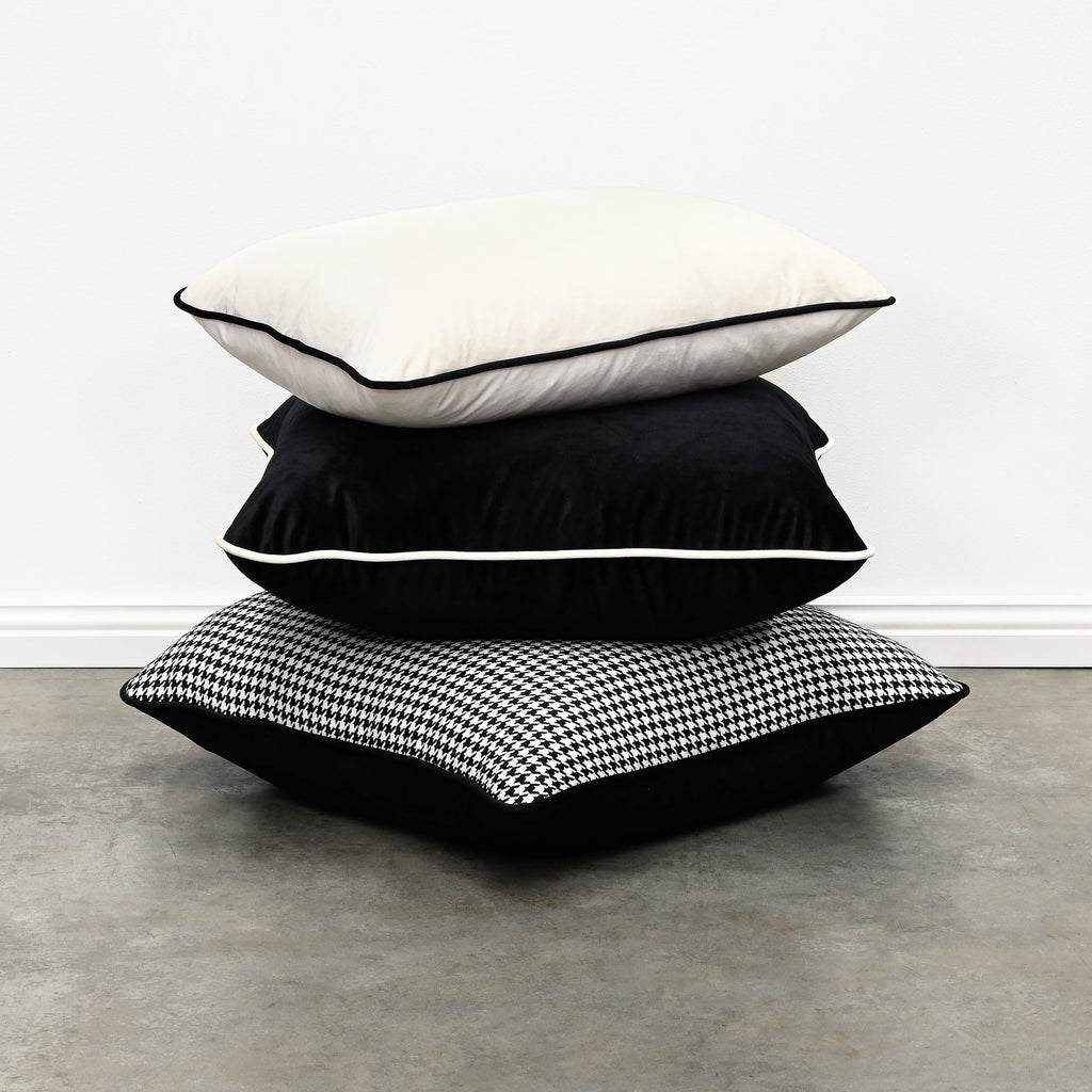 Coco Piped Cushion - Black (White Piping)