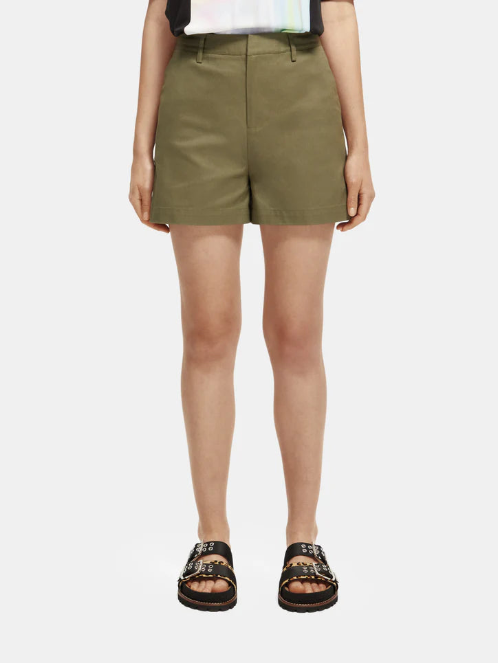 High-Rise Chino Shorts - Olive Green