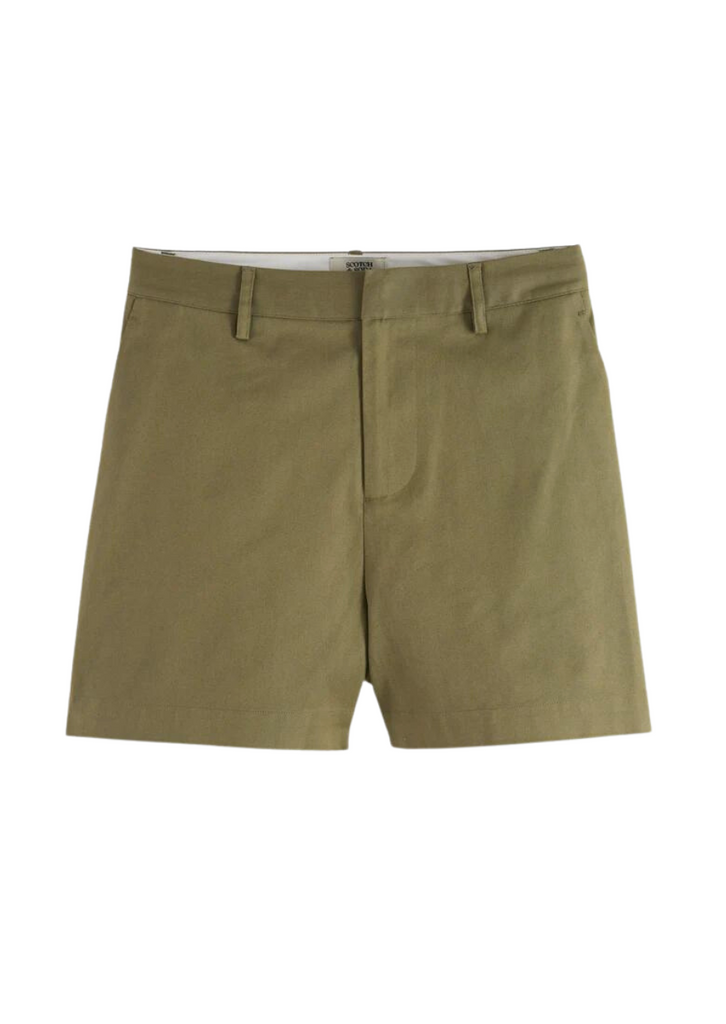 High-Rise Chino Shorts - Olive Green