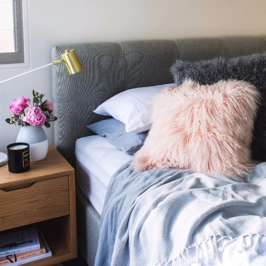 Sheepskin Cushion Rose