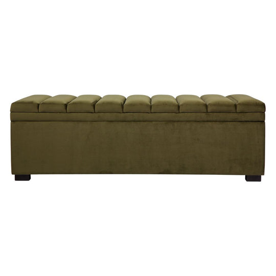 Solen Storage Bench Ottoman - Olive Velvet