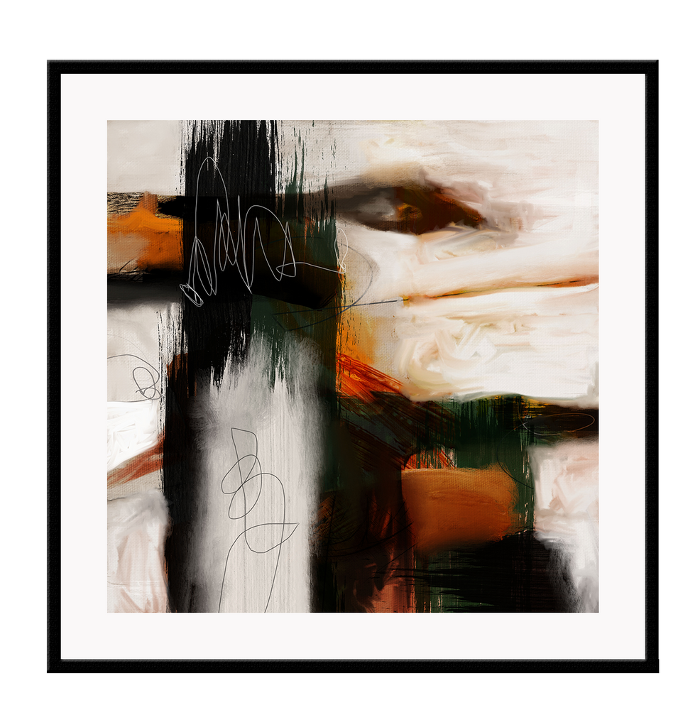 Painting abstract rust, black and cream tones with brushstrokes like a painting in square