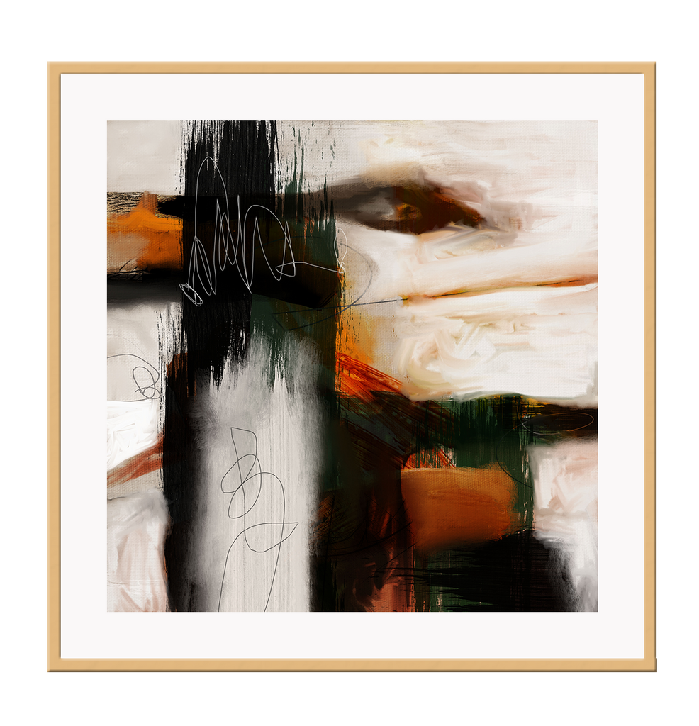 Painting abstract rust, black and cream tones with brushstrokes like a painting in square