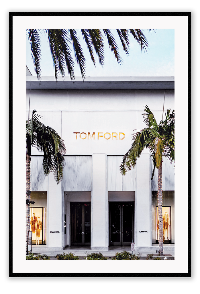 Fashion print store shopping Rodeo drive iconic money gold, green, grey, tropical  