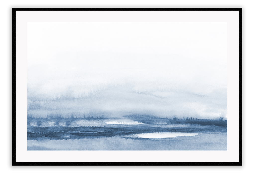 Landscape watercolour print with blue grey and white gradient 