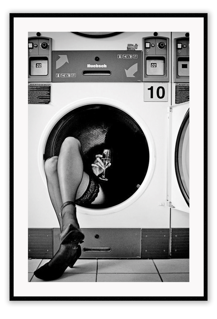 Model photography black and white washing machine sexy legs stockings lingerie 