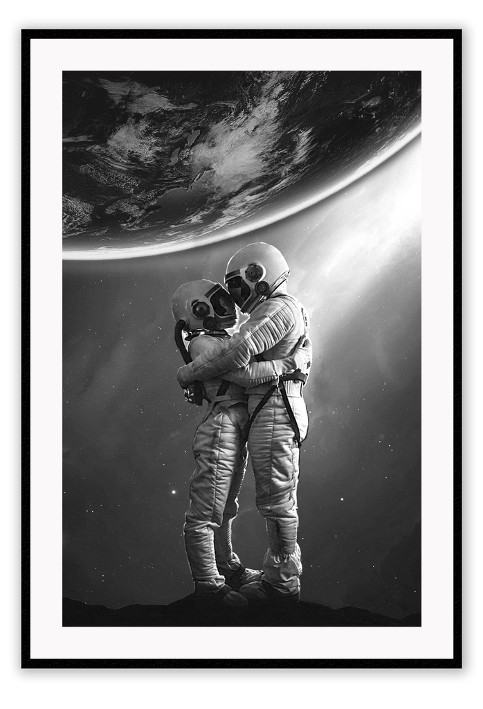 Photography of astronauts kissing in space earth black and white love 
