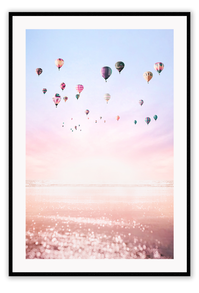 Sunset hot air ballons photography pastel colours with horizon 