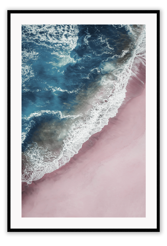 Ocean blue print white wash waves pink sand portrait 