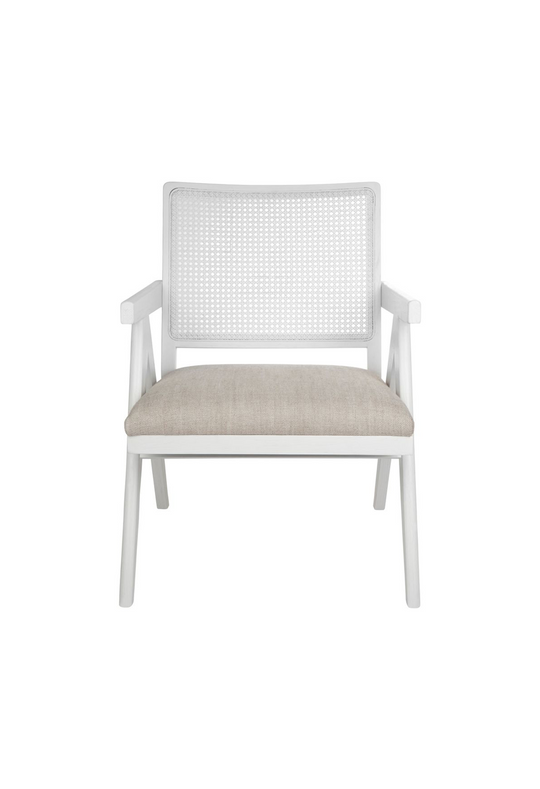 Ibiza Rattan White Arm Chair - Natural Linen (Sale)