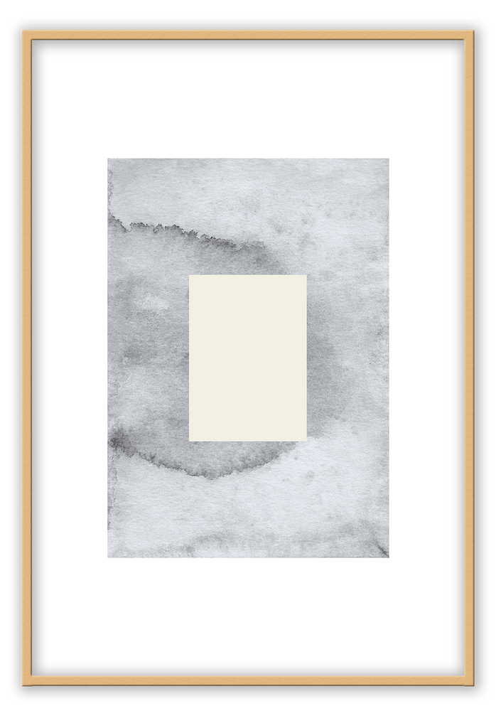 Scandi style art print with a cream coloured rectangle on a grey watercolour textured rectangle with white border.