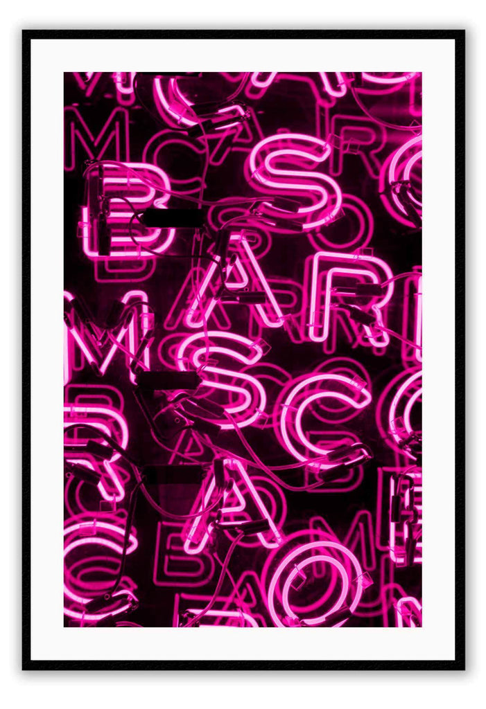 Bright pink neon sign typography fashion photograph print iconic designer  