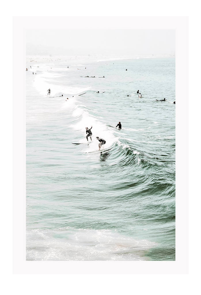 Ocean sea waves surfing and white wash summer portrait busy beach 