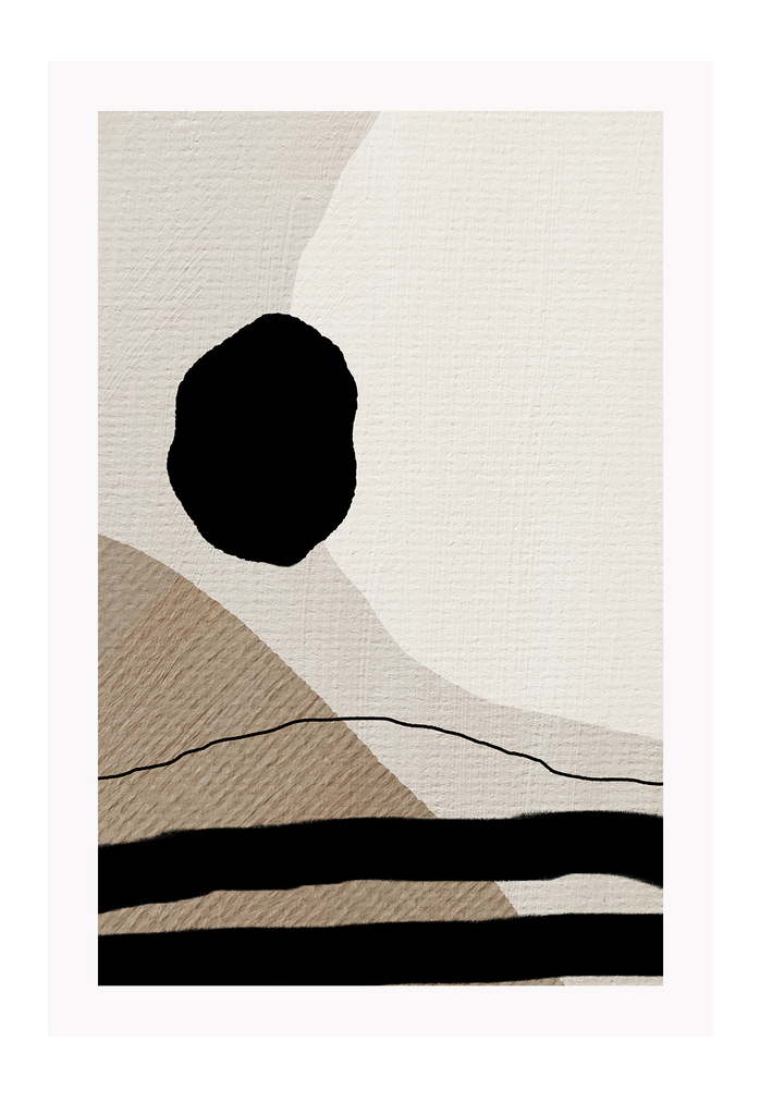 Texture abstract line art beige and black squiggle line print with shape circles black and neutral 
