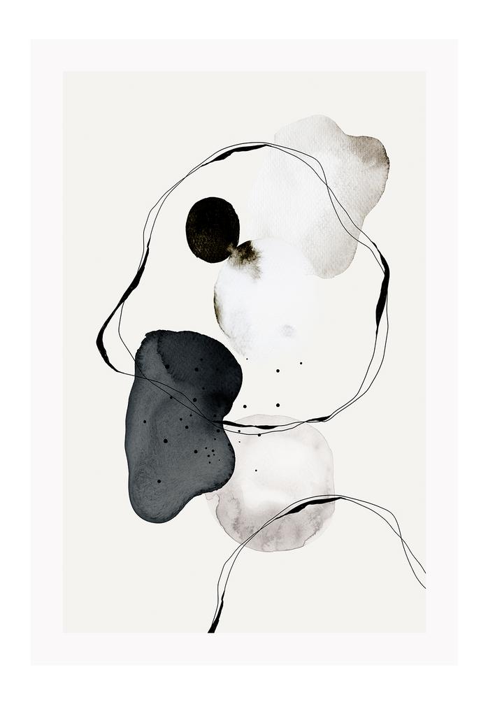 Abstract print portrait black white grey colour cream background watercolour texture 