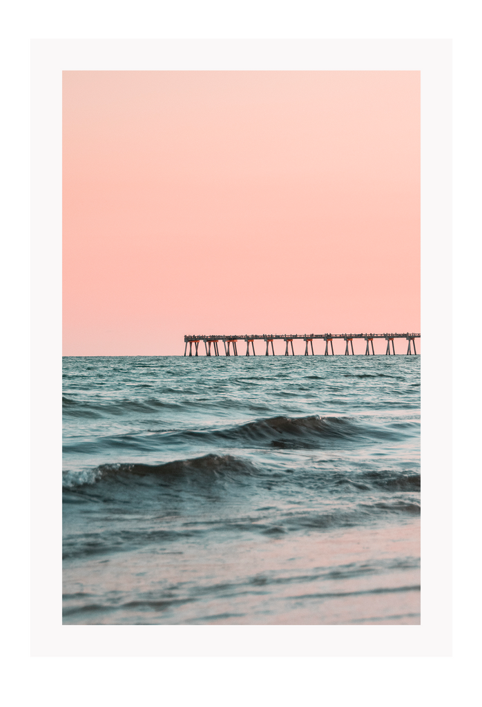 Bridge photography pink background blue ripple wave water ocean sunset pastel