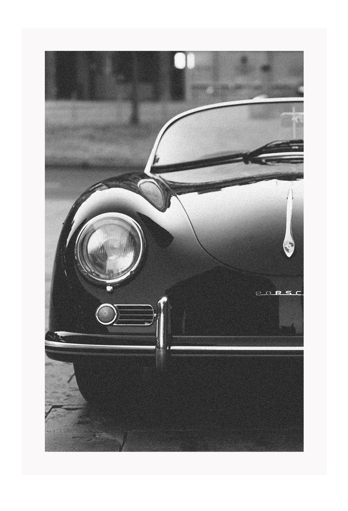 Car print black and white half car vintage iconic retro 