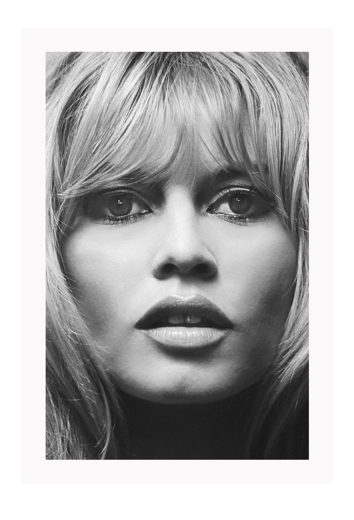 A black and white fashion wall art with iconic fashion model Brigitte Bardot. 