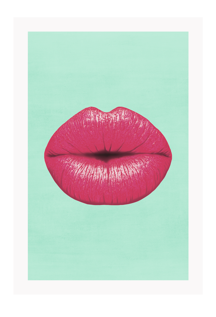 pink lips mint green background. 