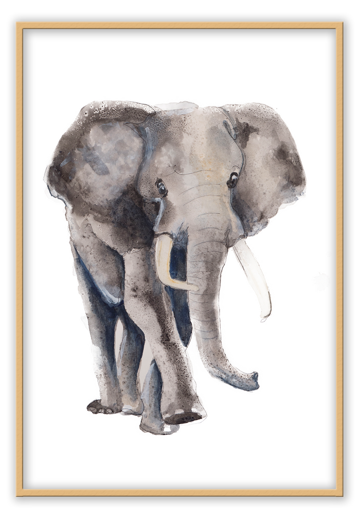 Kids print with watercolour elephant on a white background 