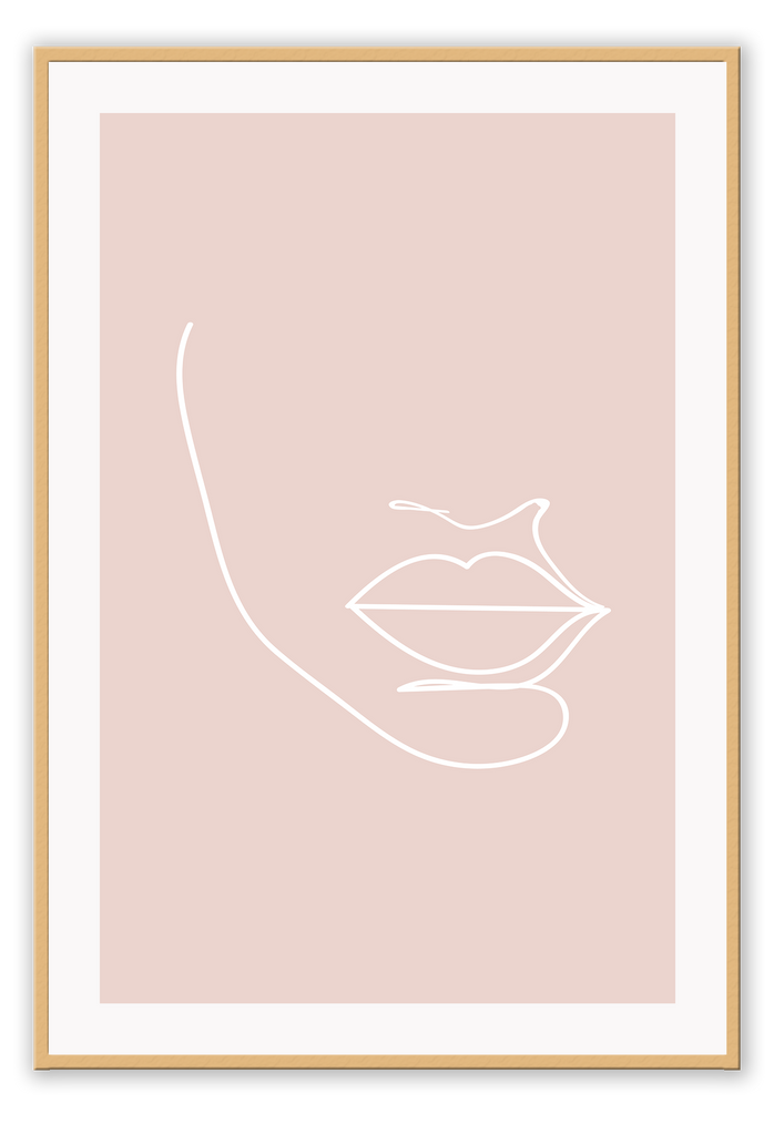 Line art print pink background and white line forming a face minimal 