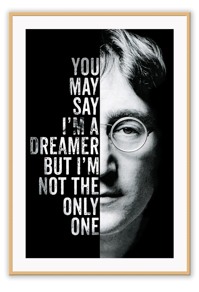 John Lennon framed art wall print imagine lyrics, black and white