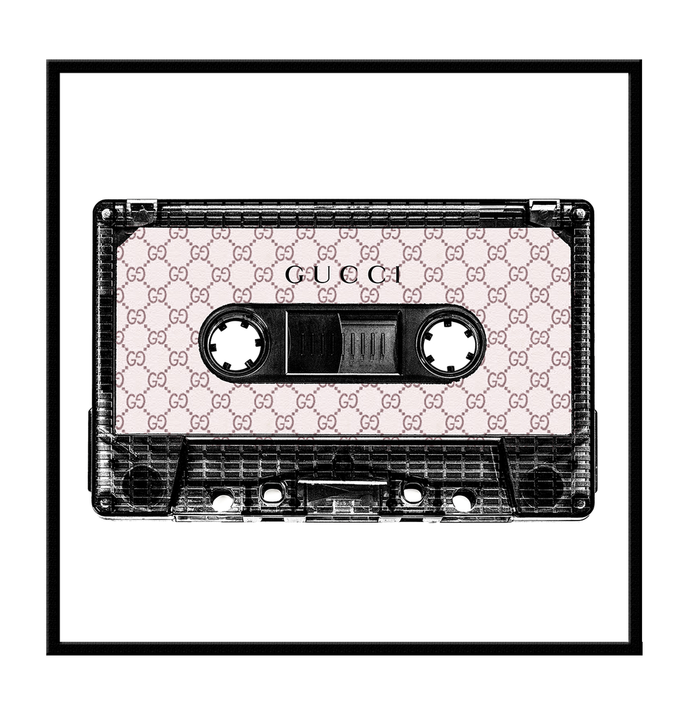 gucci cassette framed art print wall black white pink 