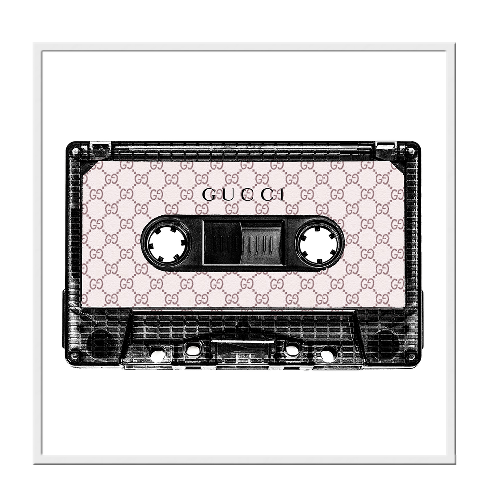 gucci cassette framed art print wall black white pink 
