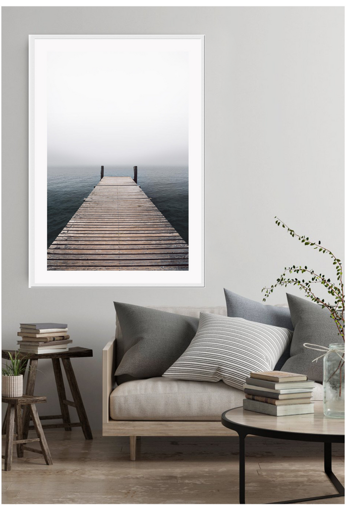 Wooden photography print portrait dock sea minimal abis texture with blue and neutral tones 
