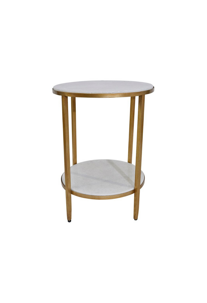 Antique gold round side table with stone top and bottom