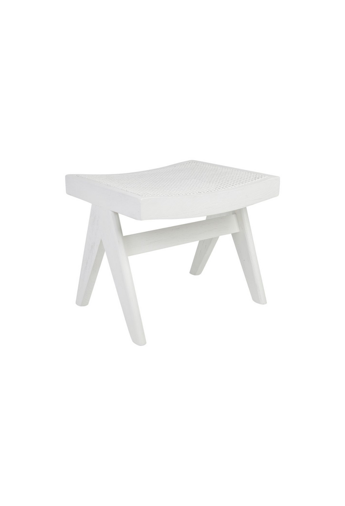 Contemporary white rattan and timber stool
